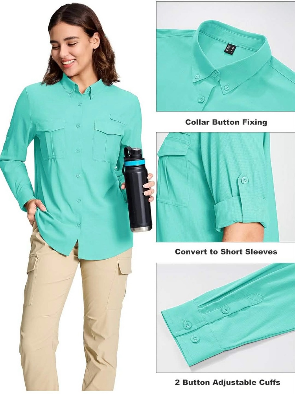 Women's Mint Green Button-Down Utility Shirt size L NWT